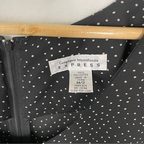 VTG Express One Piece Jumpsuit Wide Leg Y2K Sheer Black Polkadot Size Medium - Picture 2 of 8